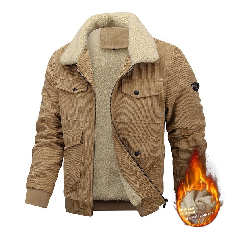Winter Revers Fleece Jacke mit Taschen Warme verdickte Baumwoll mantel Herren bekleidung