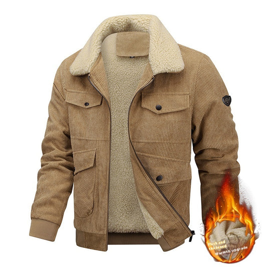 Winter Revers Fleece Jacke mit Taschen Warme verdickte Baumwoll mantel Herren bekleidung