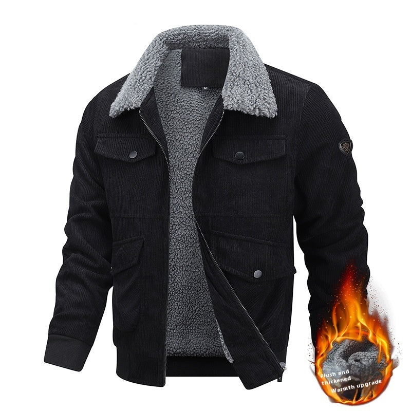 Winter Revers Fleece Jacke mit Taschen Warme verdickte Baumwoll mantel Herren bekleidung