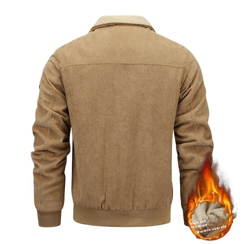 Winter Revers Fleece Jacke mit Taschen Warme verdickte Baumwoll mantel Herren bekleidung