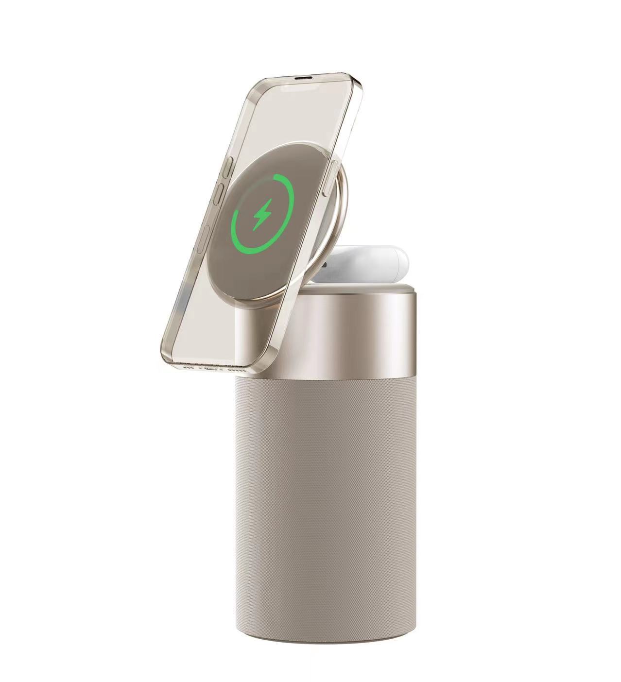 3 In 1 Multifunktions-IPhone und AirPods Drahtloses Ladegerät tragbarer Bluetooth-Lautsprecher mit Touch-Lampe für Heim und Büro