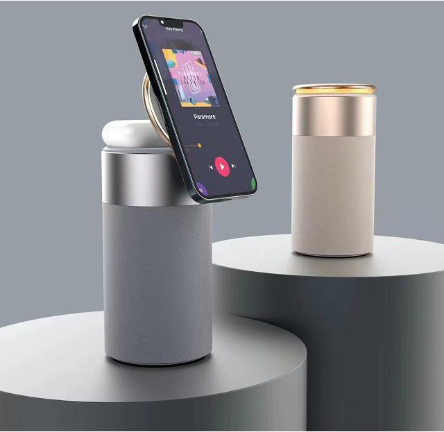 3 In 1 Multifunktions-IPhone und AirPods Drahtloses Ladegerät tragbarer Bluetooth-Lautsprecher mit Touch-Lampe für Heim und Büro
