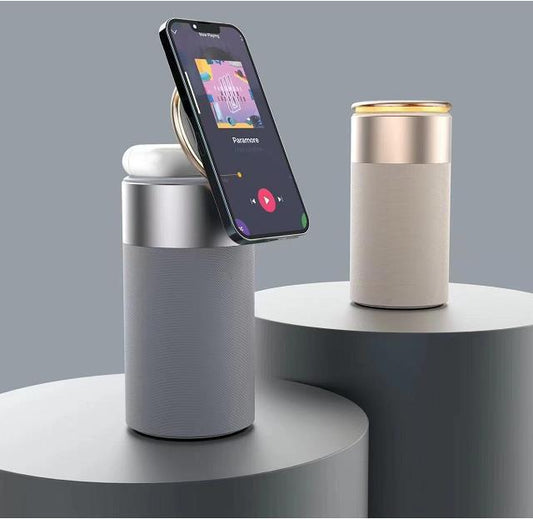 3 In 1 Multifunktions-IPhone und AirPods Drahtloses Ladegerät tragbarer Bluetooth-Lautsprecher mit Touch-Lampe für Heim und Büro