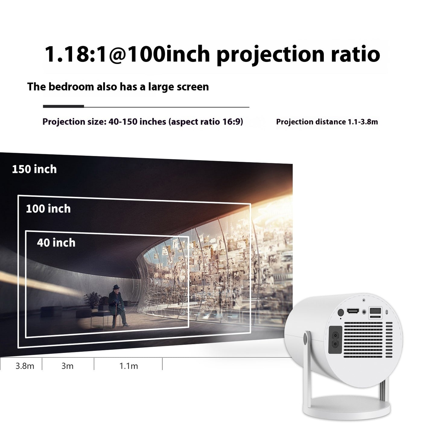 Tragbarer Projektor kleiner gerader Projektor für den Heimgebrauch Tragbarer Projektor 180 Grad Projektions winkel Automatischer Fokus