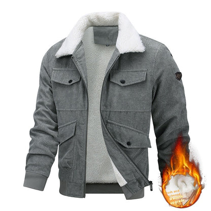 Winter Revers Fleece Jacke mit Taschen Warme verdickte Baumwoll mantel Herren bekleidung