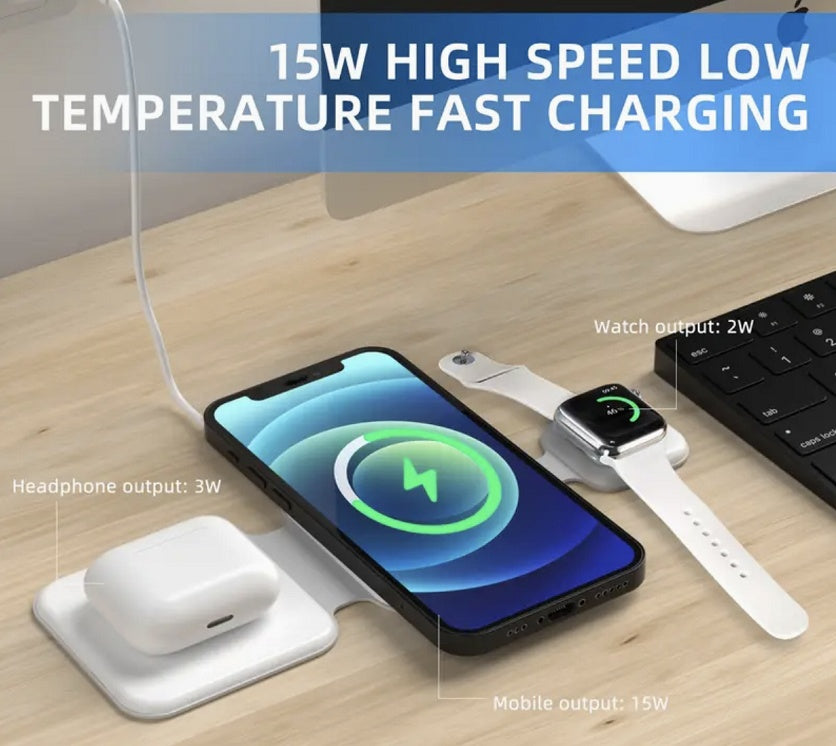 15W 3 In 1 Magnetische Drahtlose Ladestation Multi-gerät Klapp Magnetische Drahtlose Ladegerät Gadgets