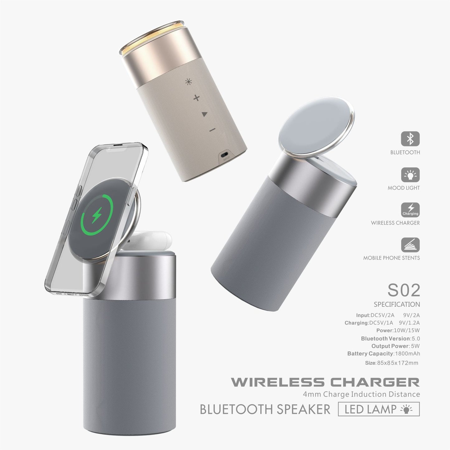 3 In 1 Multifunktions-IPhone und AirPods Drahtloses Ladegerät tragbarer Bluetooth-Lautsprecher mit Touch-Lampe für Heim und Büro