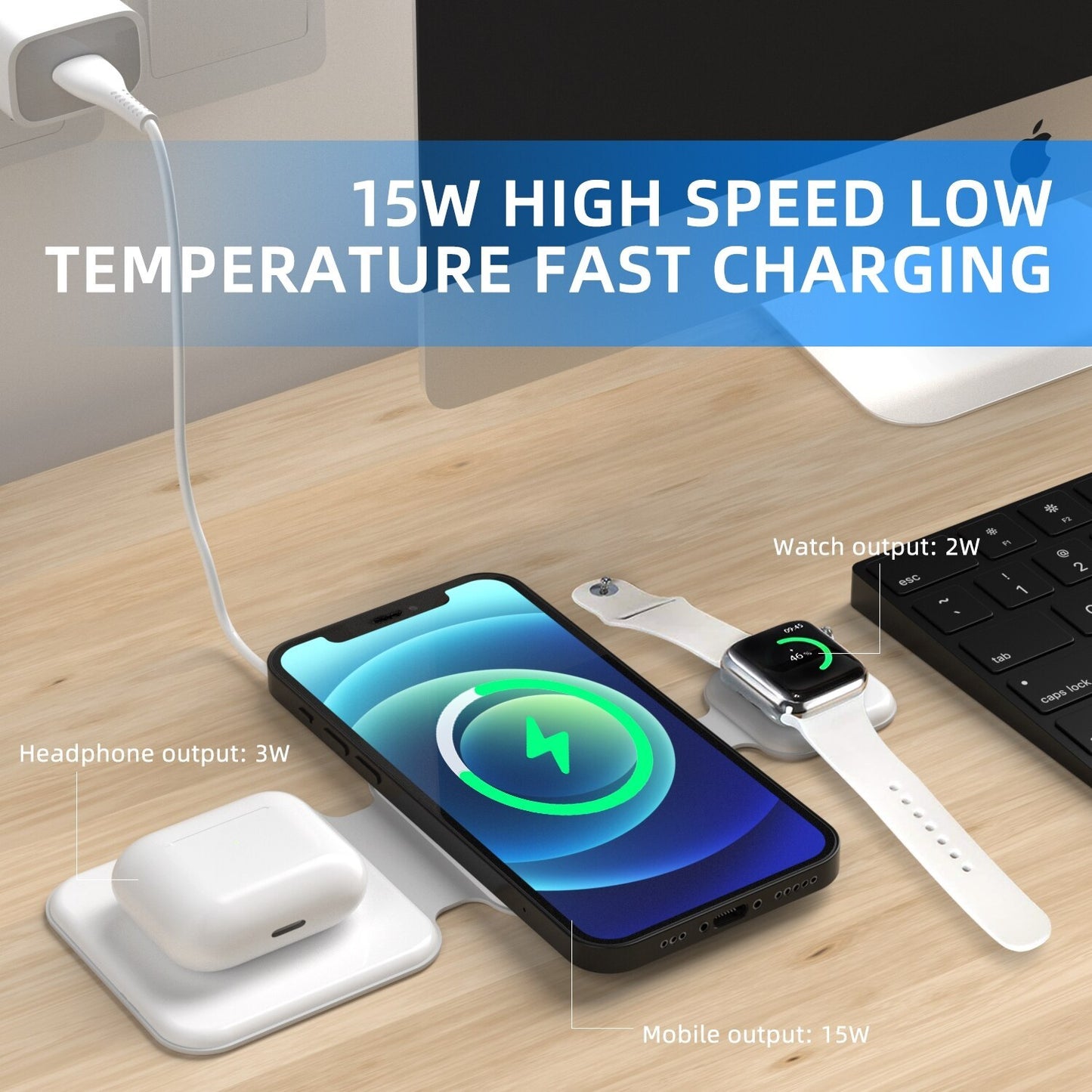 15W 3 In 1 Magnetische Drahtlose Ladestation Multi-gerät Klapp Magnetische Drahtlose Ladegerät Gadgets